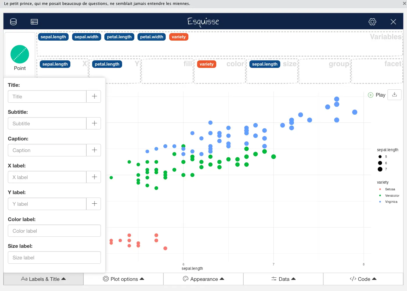 Title and label tweaking with R Esquisse